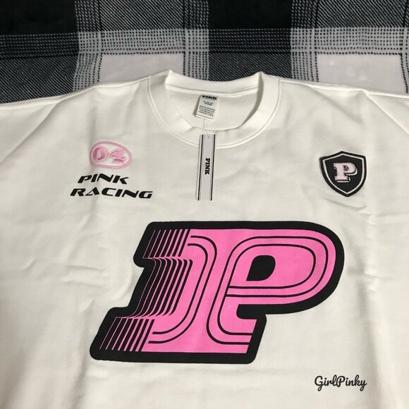 victoria secret PINK sweatshirt IN WHITE WITH RACING COLLECTION LOGO - Picture 2 of 4